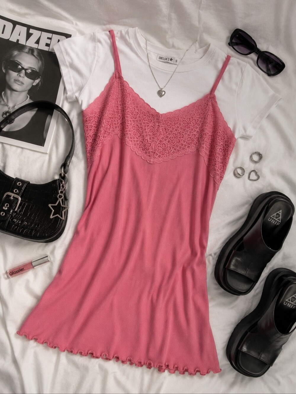 Vintage Jessica Lace Slip Dress Y2K Pink Mini Camisole Dress